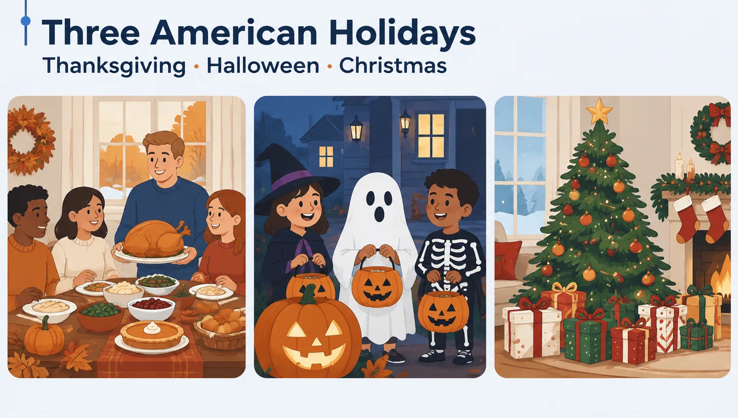 Первый слайд: Three American Holidays
