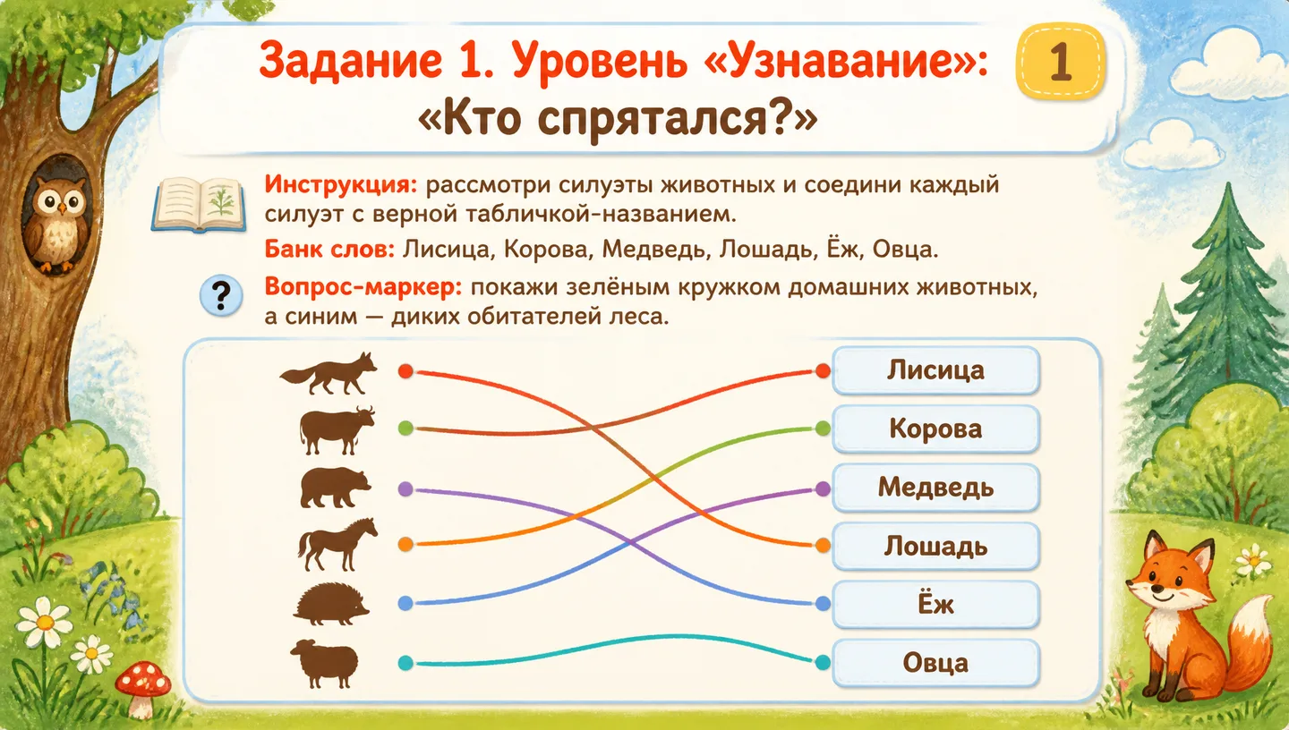 Задание 1. Уровень «Узнавание»: «Кто спрятался?»
