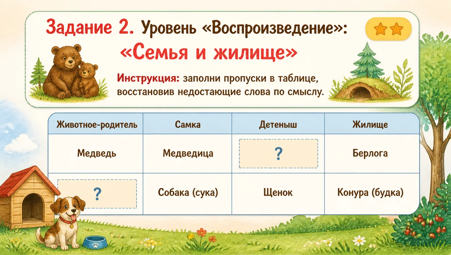 Задание 2. Уровень «Воспроизведение»: «Семья и жилище»