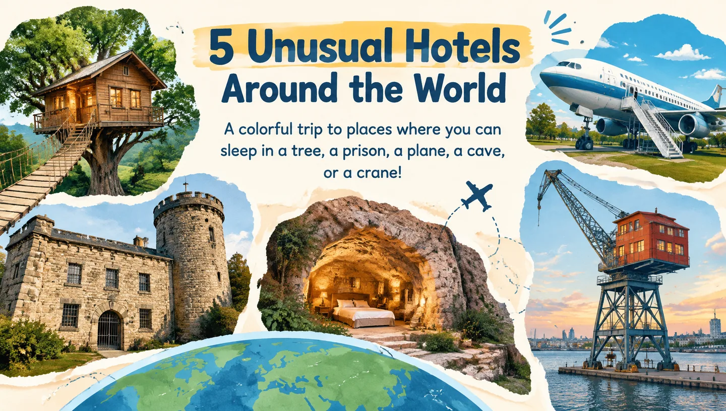 Первый слайд: 5 Unusual Hotels Around the World