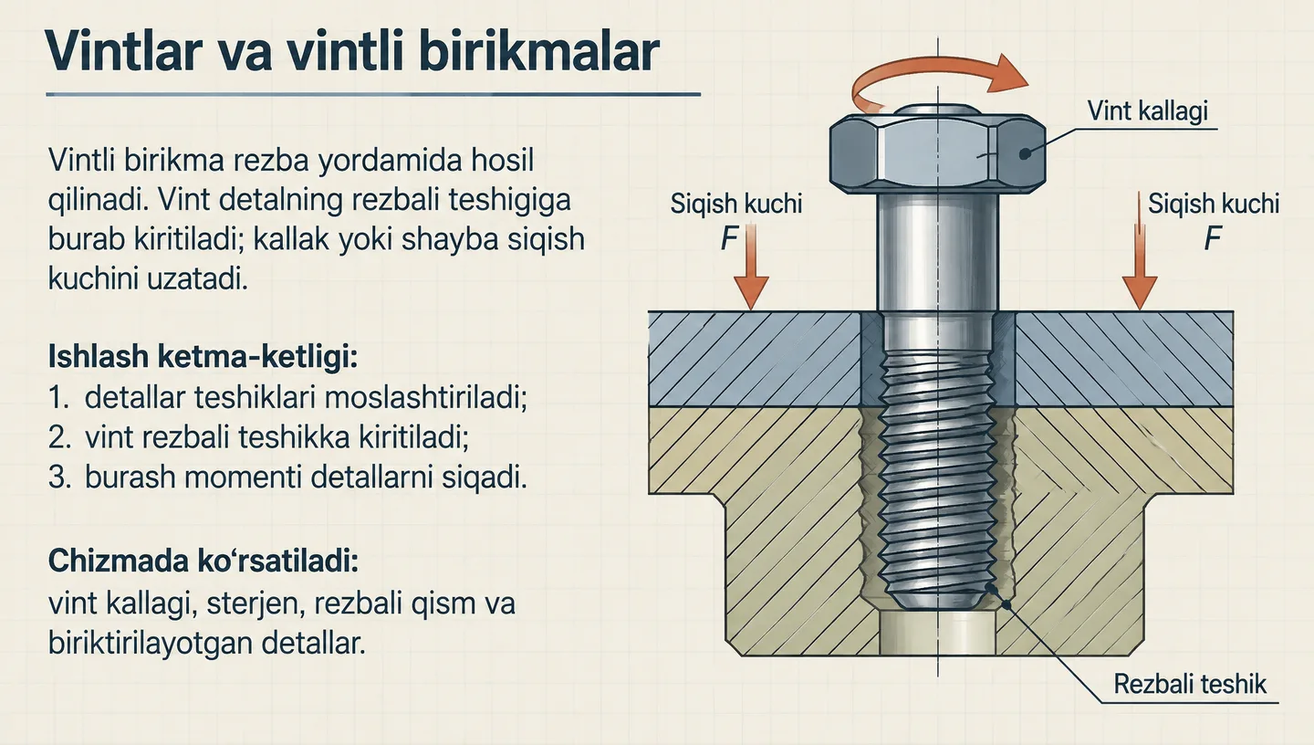 Первый слайд: Vintlar va vintli birikmalar