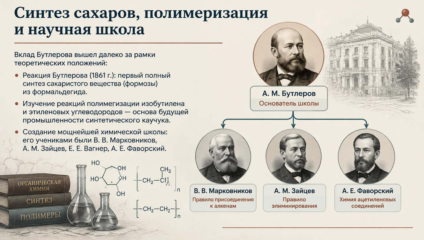 Синтез сахаров, полимеризация и научная школа