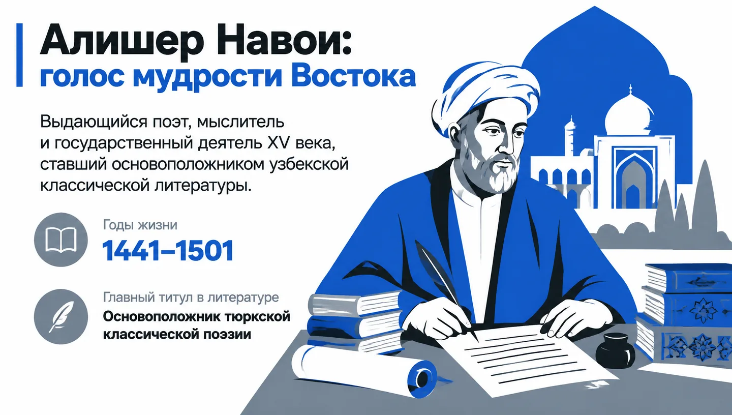 Первый слайд: Алишер Навои: голос мудрости Востока