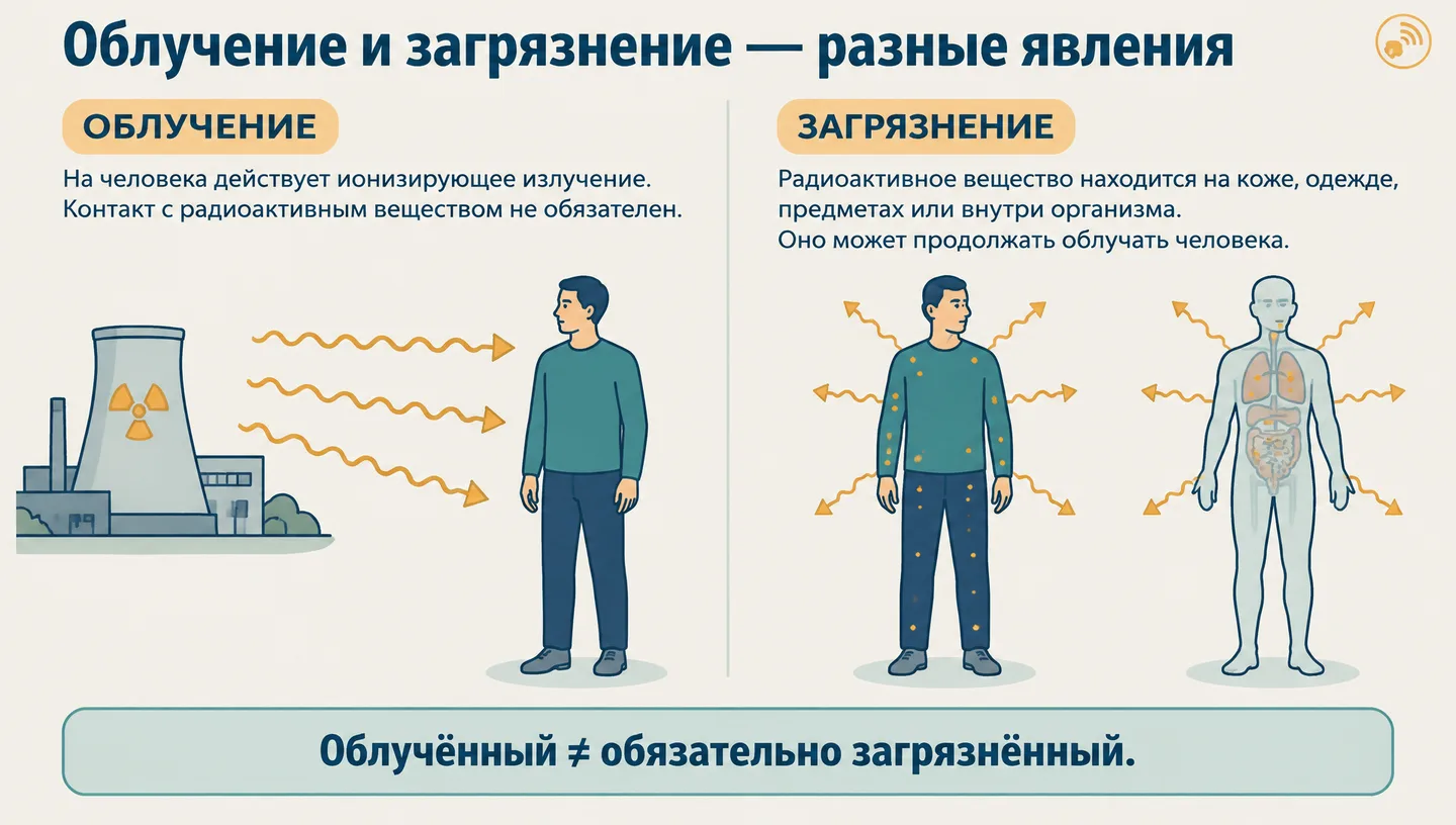 Облучение и загрязнение — разные явления