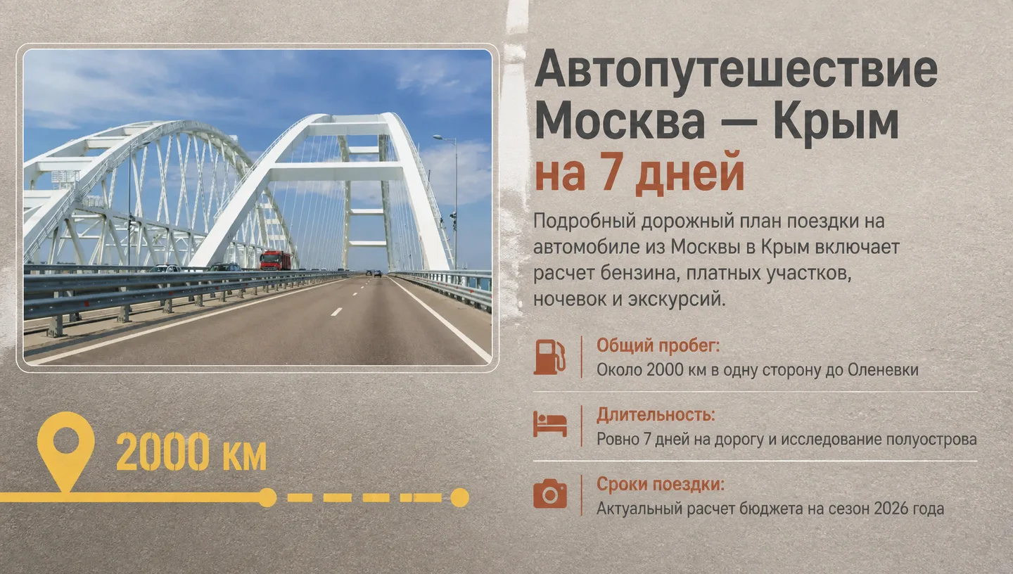 Первый слайд: Автопутешествие Москва — Крым на 7 дней