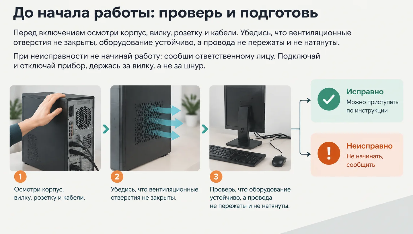 До начала работы: проверь и подготовь