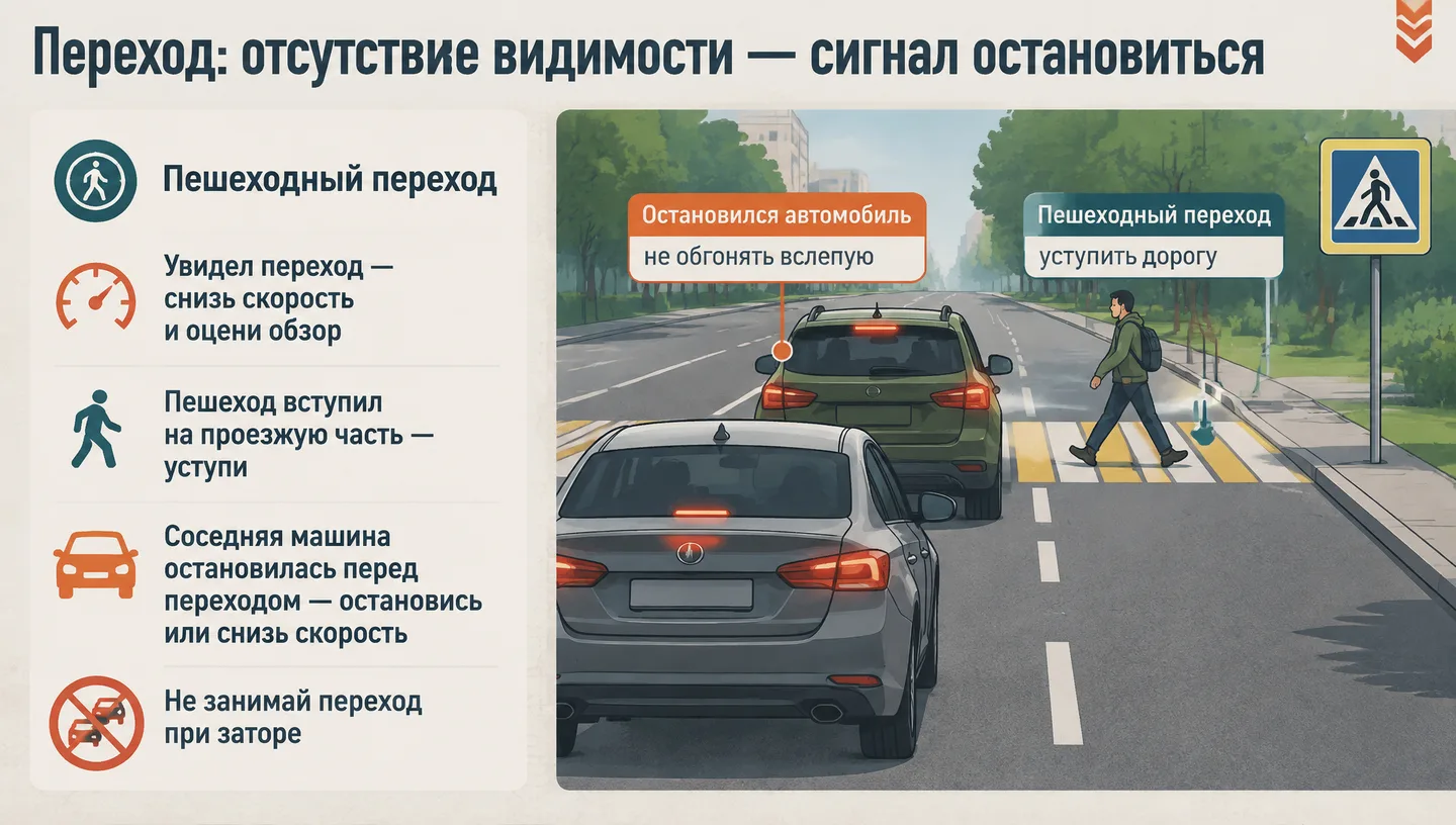 Переход: отсутствие видимости — сигнал остановиться