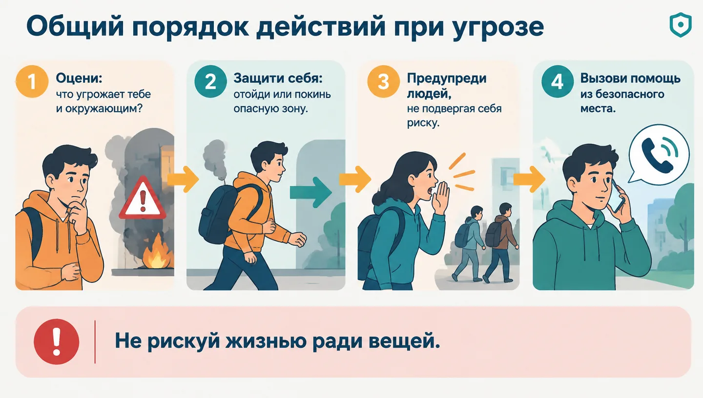 Общий порядок действий при угрозе