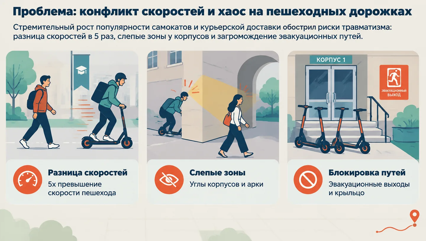 Проблема: конфликт скоростей и хаос на пешеходных дорожках