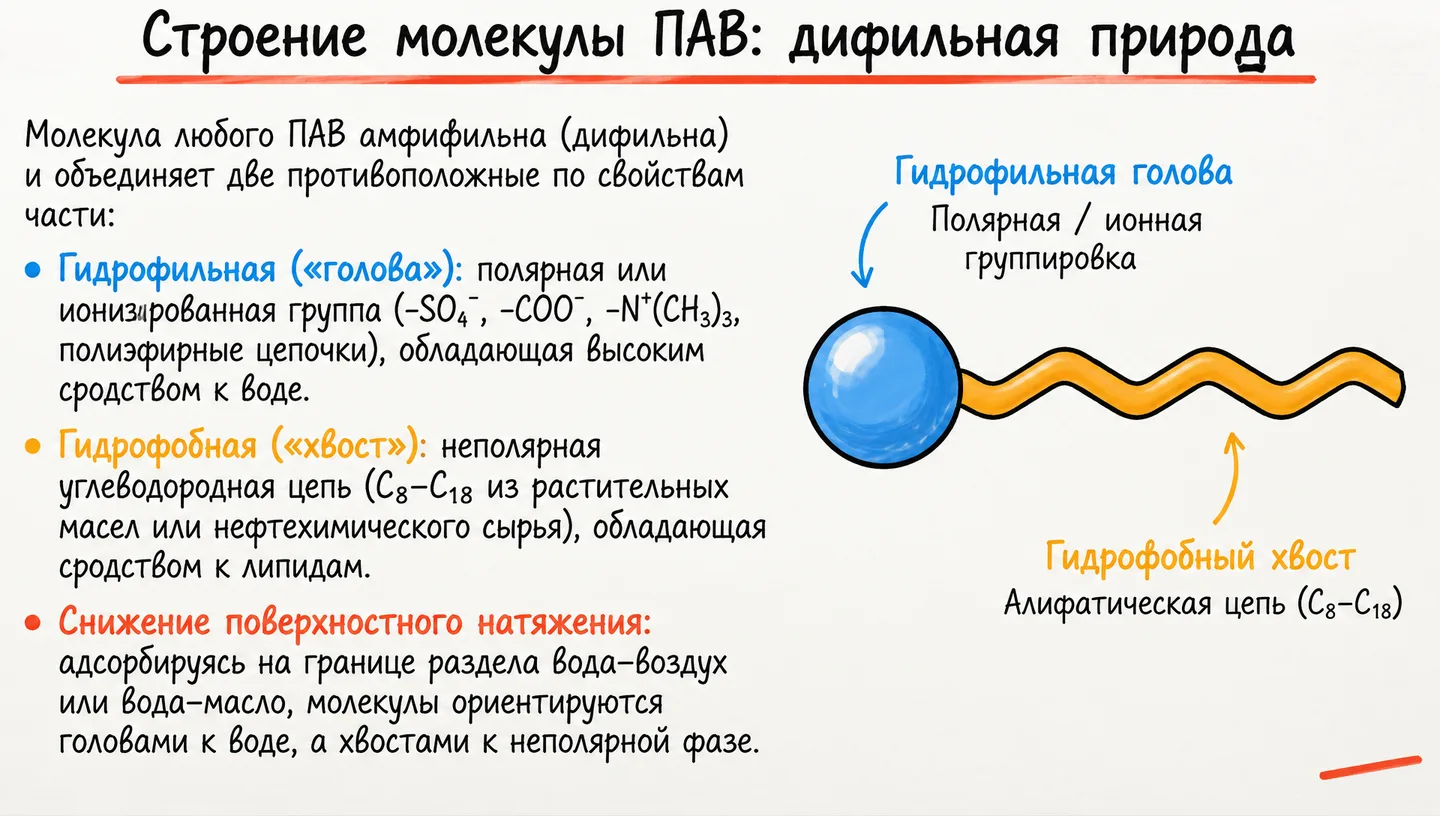 Строение молекулы ПАВ: дифильная природа