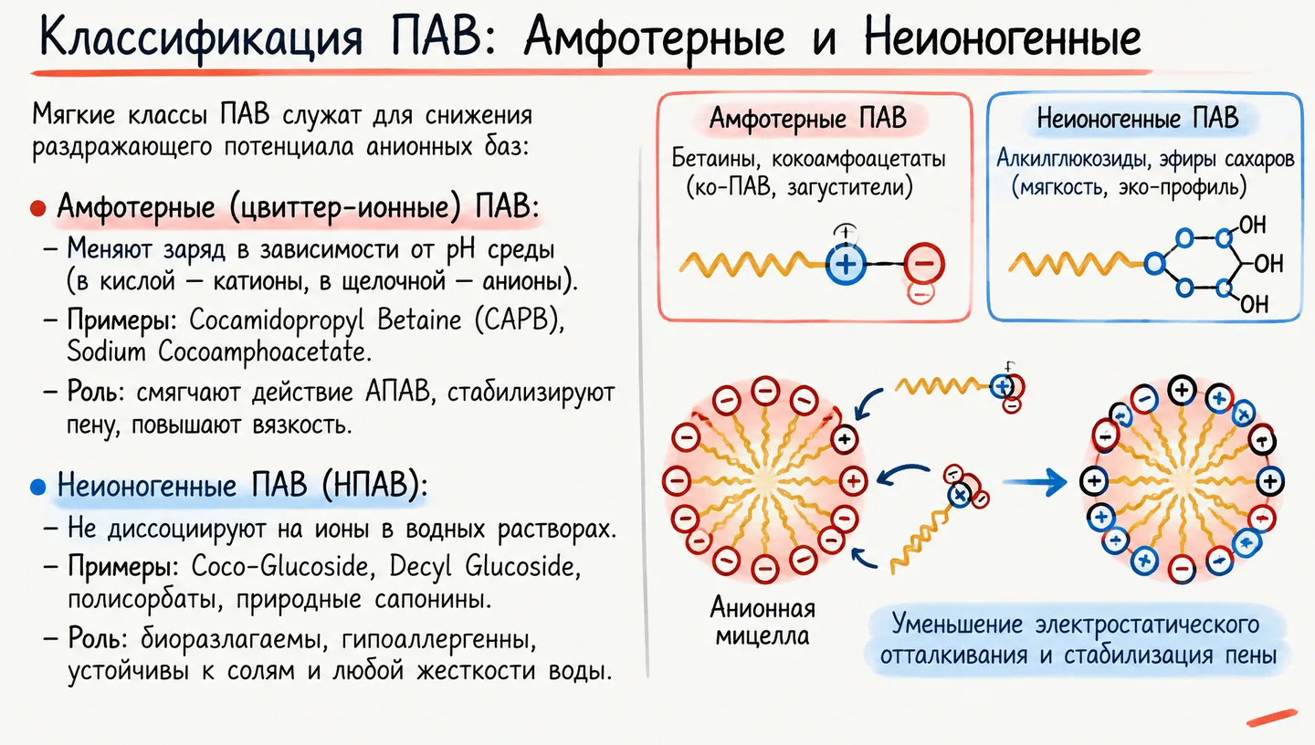 Классификация ПАВ: Амфотерные и Неионогенные