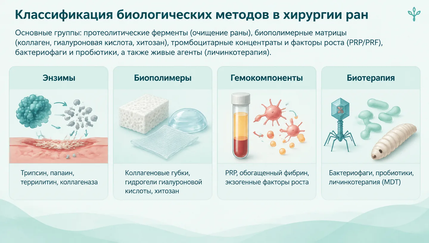 Классификация биологических методов в хирургии ран