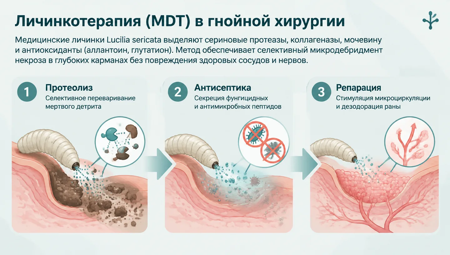 Личинкотерапия (MDT) в гнойной хирургии