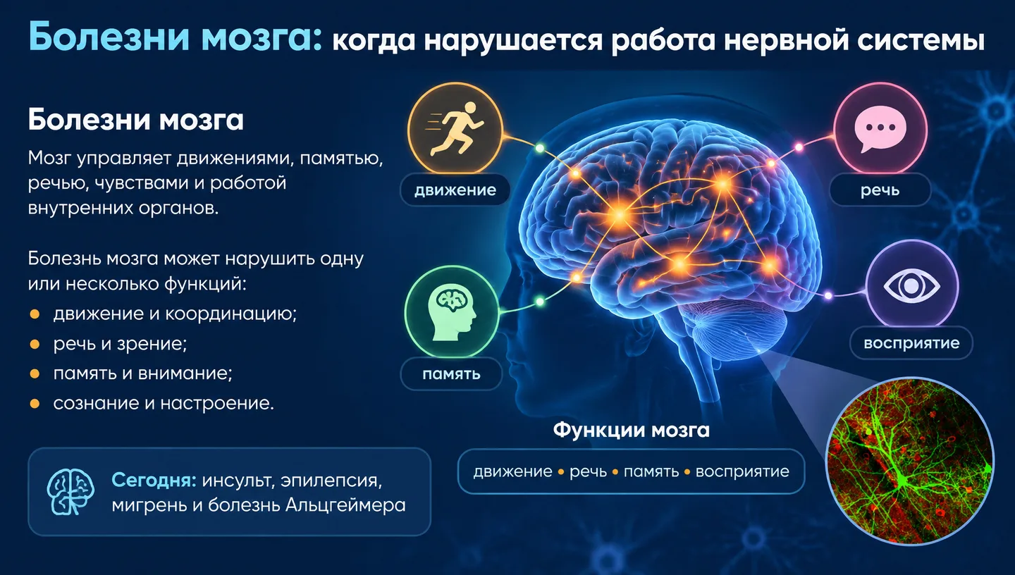 Первый слайд: Болезни мозга: когда нарушается работа нервной системы