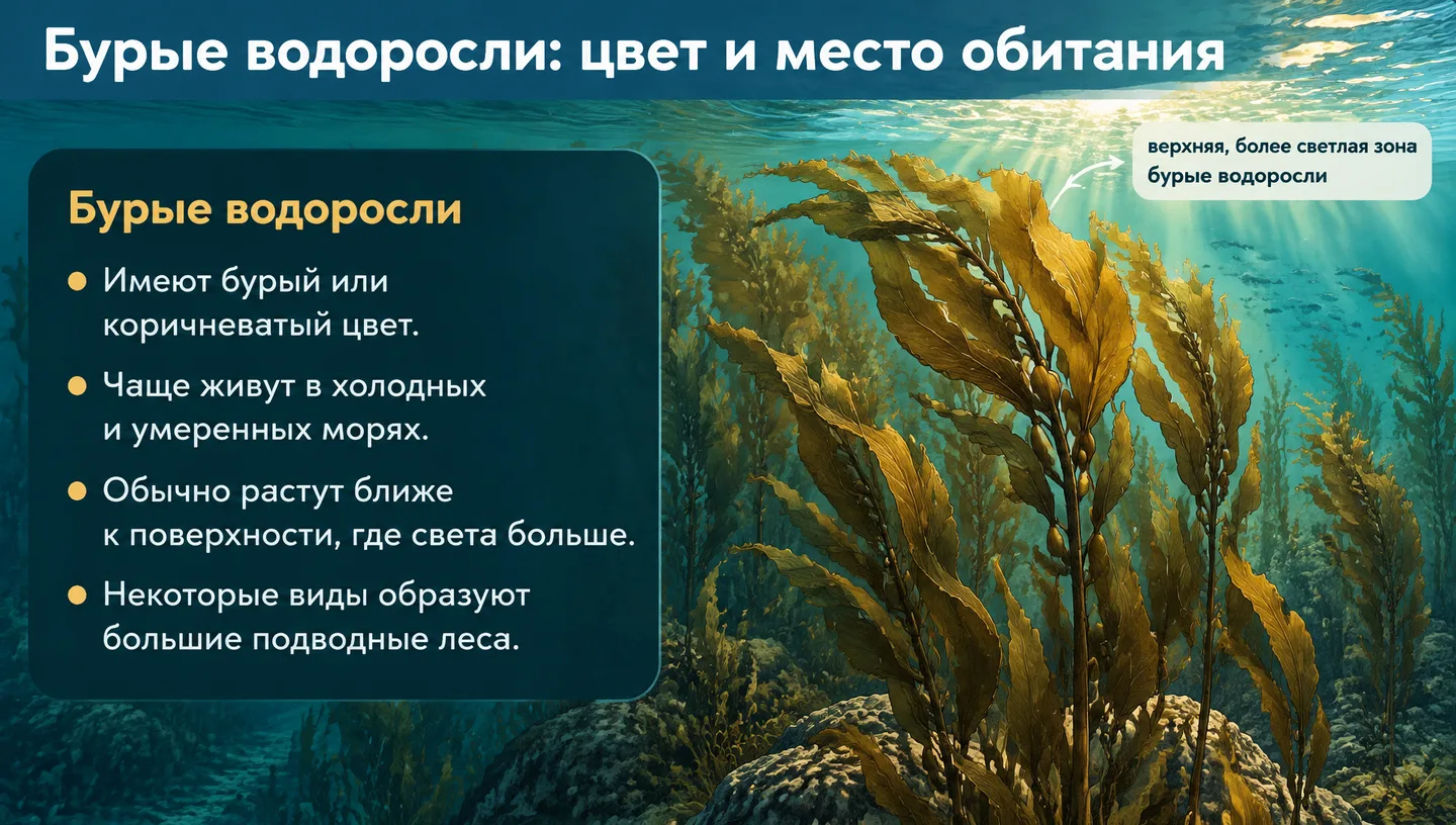 Бурые водоросли: цвет и место обитания