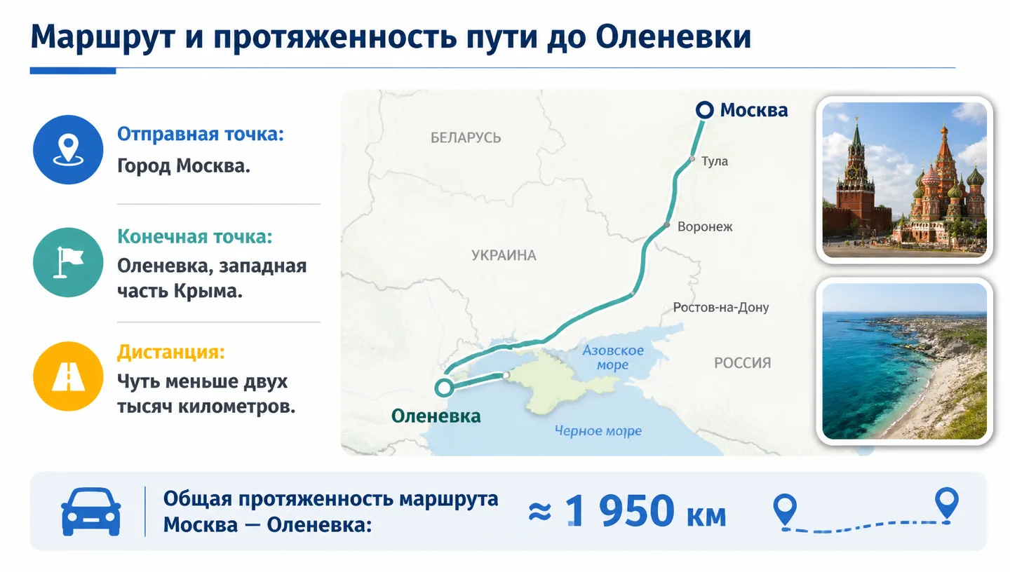 Маршрут и протяженность пути до Оленевки
