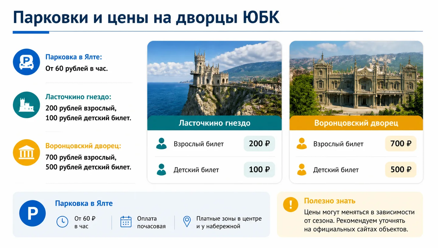 Парковки и цены на дворцы ЮБК