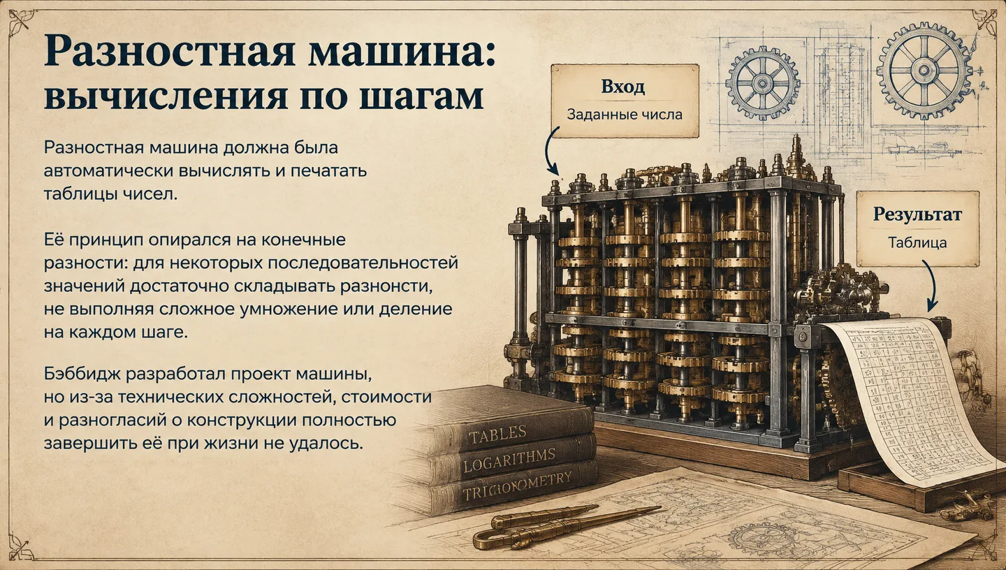 Разностная машина: вычисления по шагам