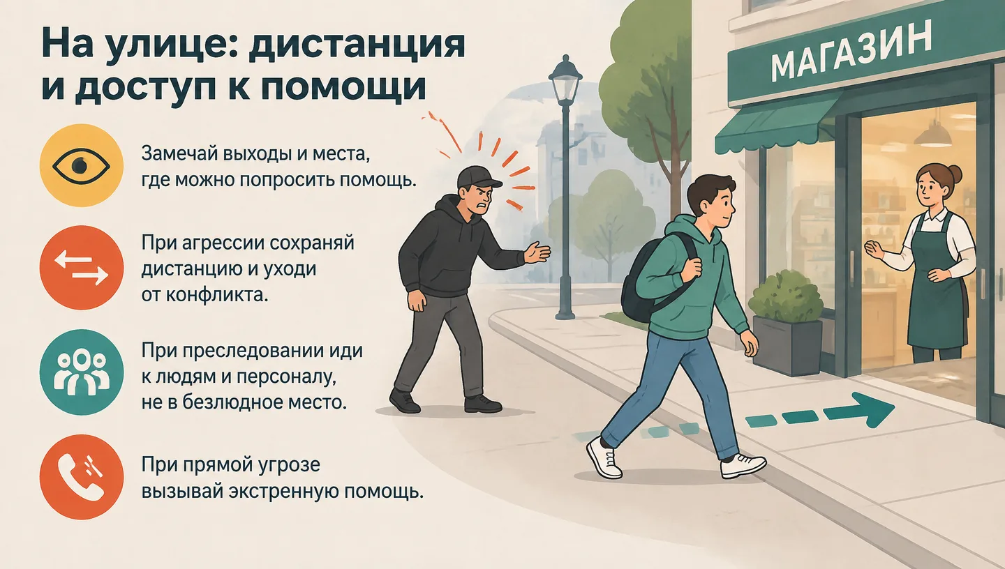 На улице: дистанция и доступ к помощи