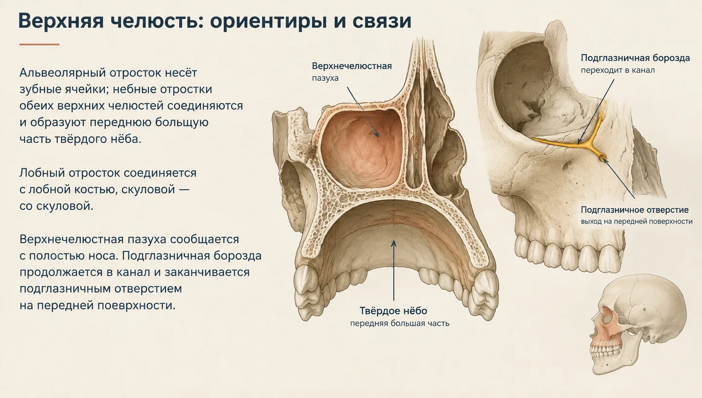 Верхняя челюсть: ориентиры и связи