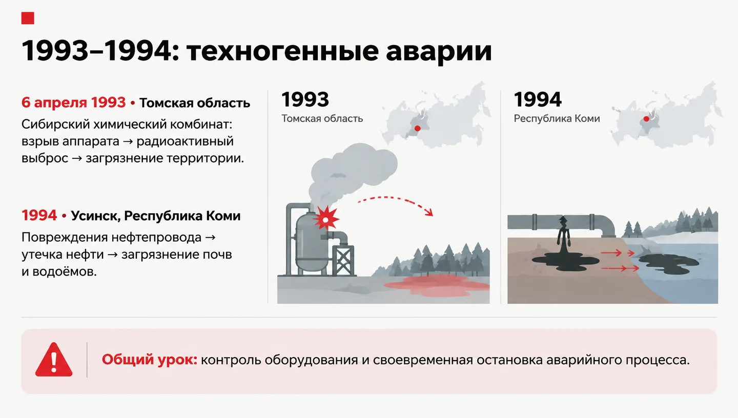 1993–1994: техногенные аварии