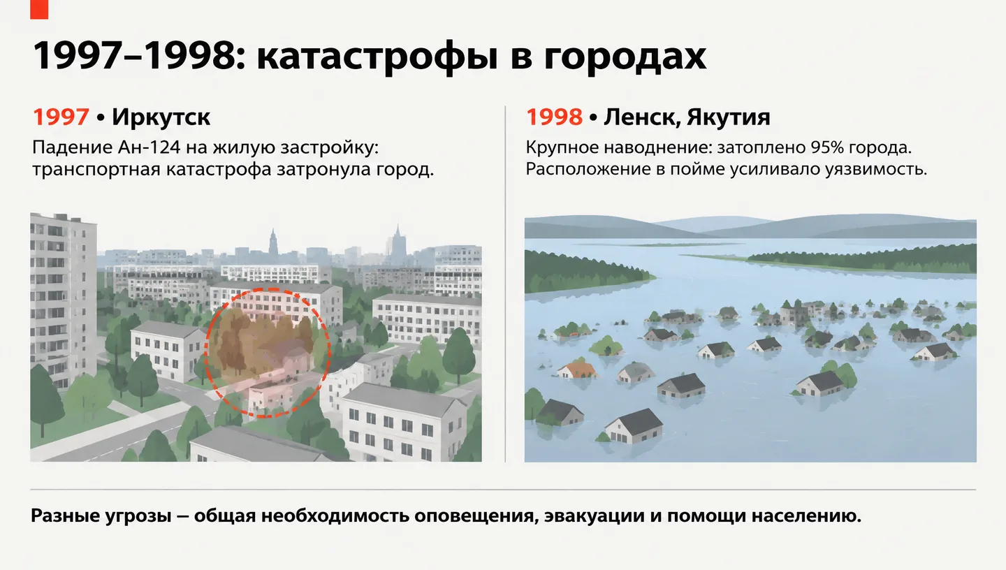 1997–1998: катастрофы в городах