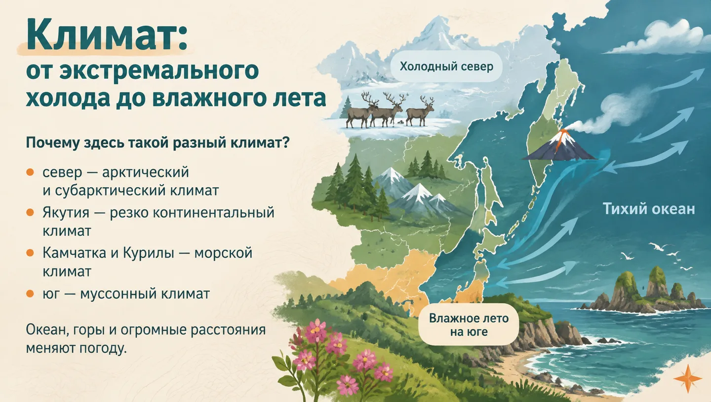 Климат: от экстремального холода до влажного лета