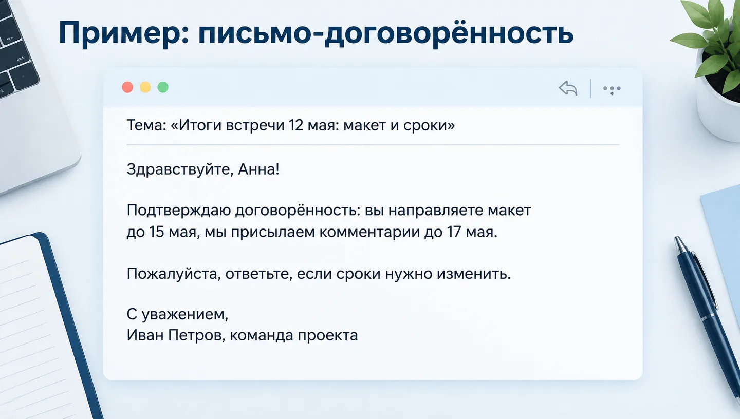 Пример: письмо-договорённость