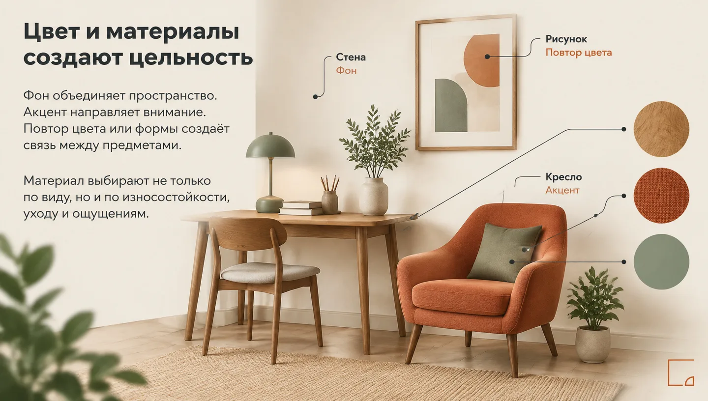 Цвет и материалы создают цельность