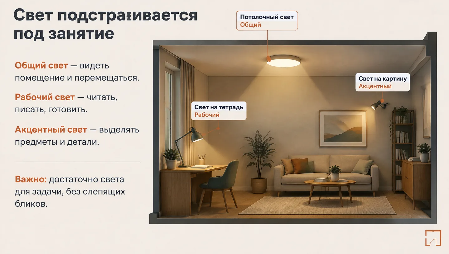 Свет подстраивается под занятие