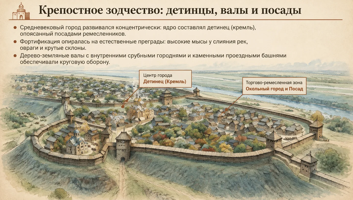 Крепостное зодчество: детинцы, валы и посады