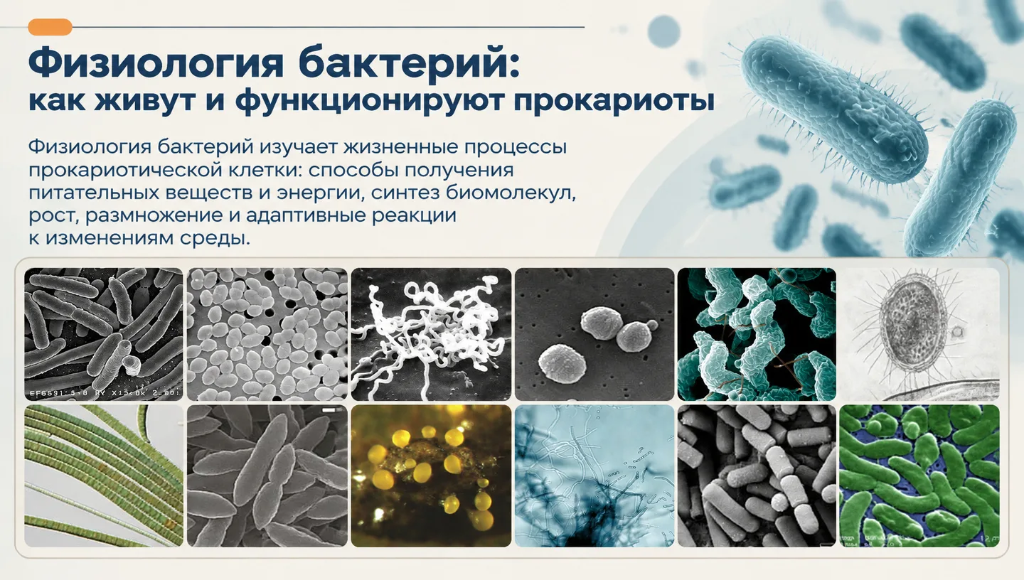 Первый слайд: Физиология бактерий: как живут и функционируют прокариоты