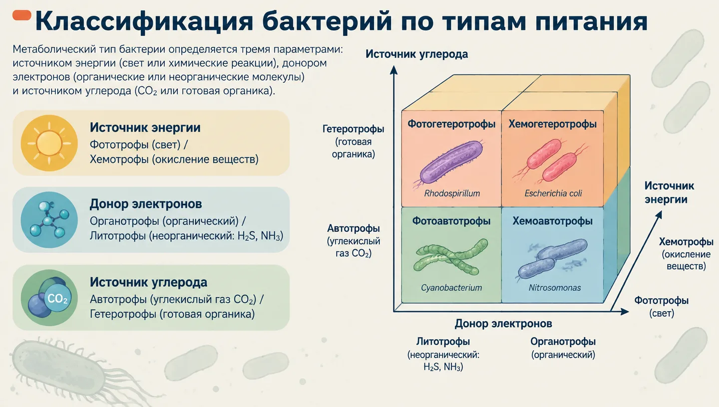Классификация бактерий по типам питания