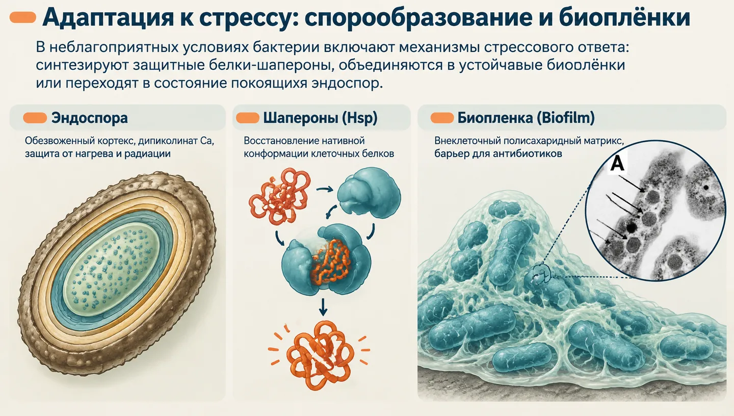 Адаптация к стрессу: спорообразование и биоплёнки