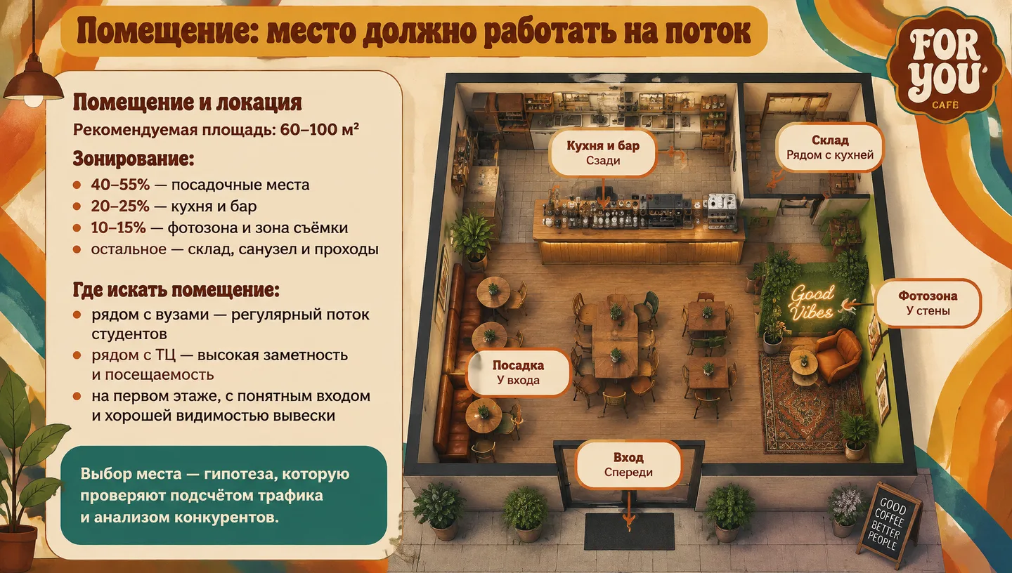 Помещение: место должно работать на поток