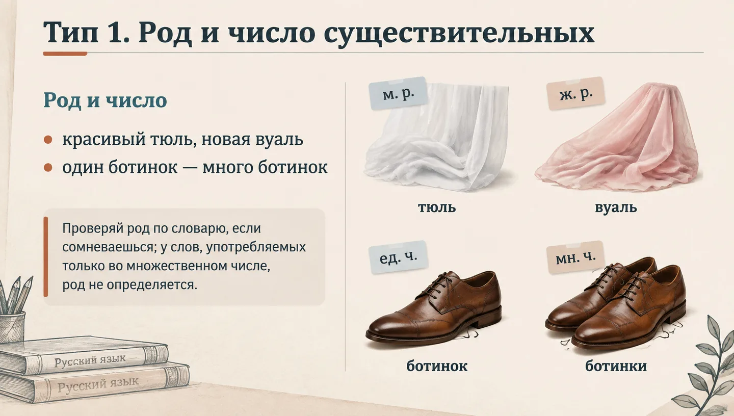 Тип 1. Род и число существительных