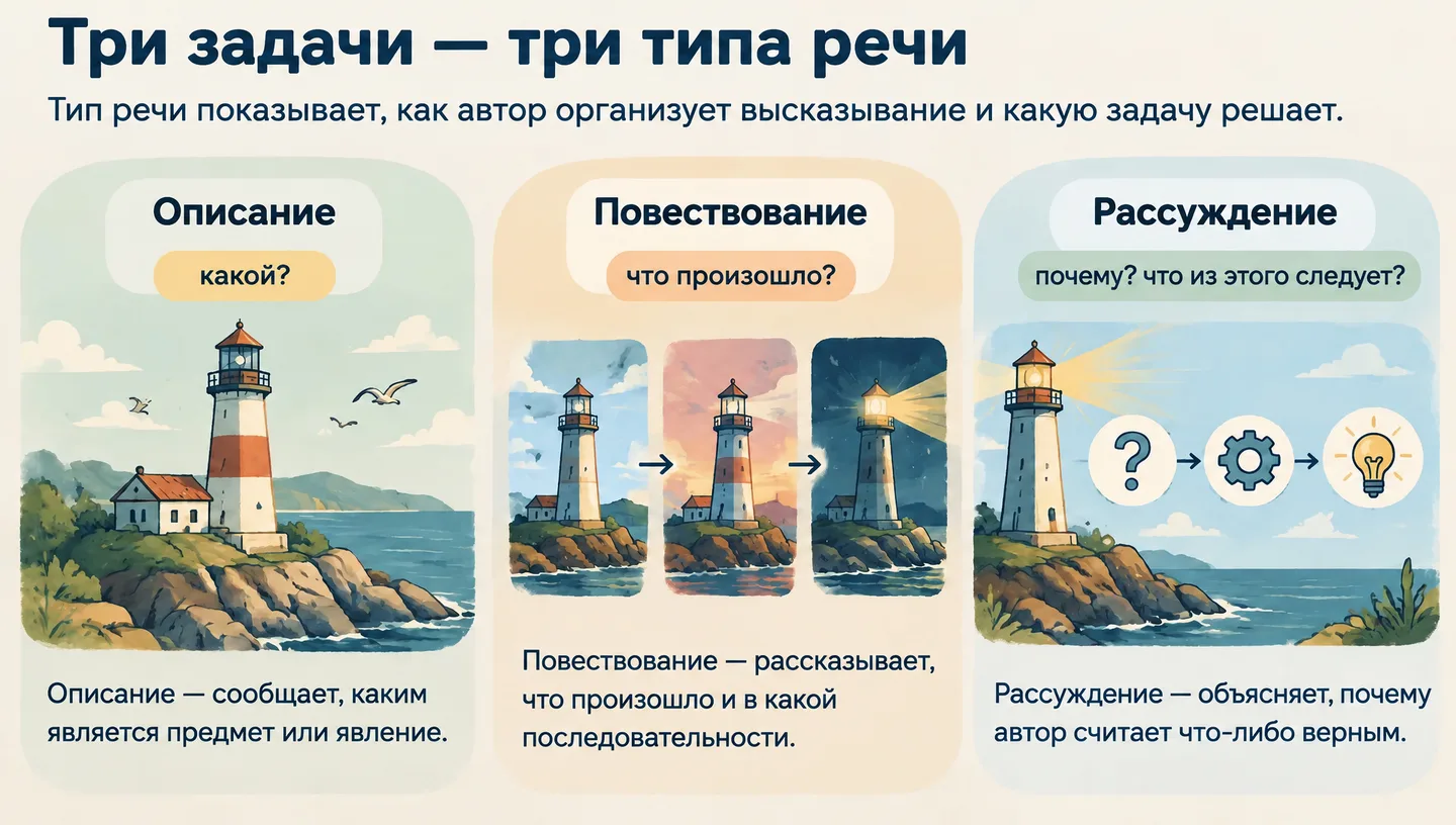 Три задачи — три типа речи