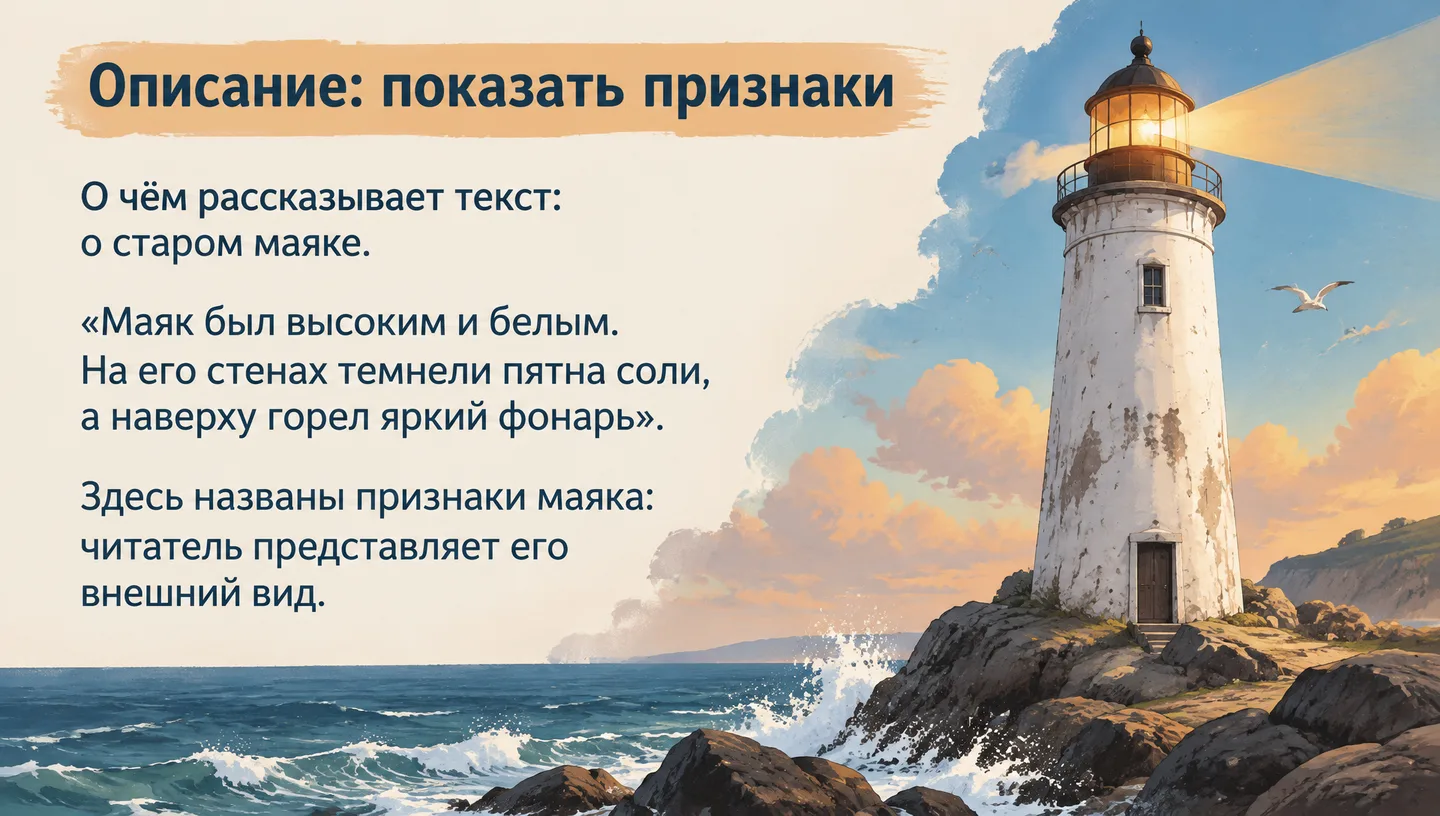 Описание: показать признаки