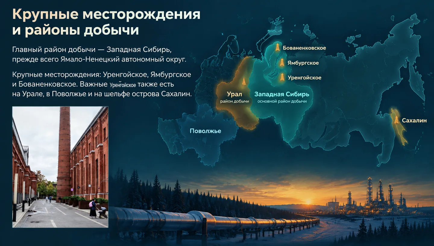 Крупные месторождения и районы добычи