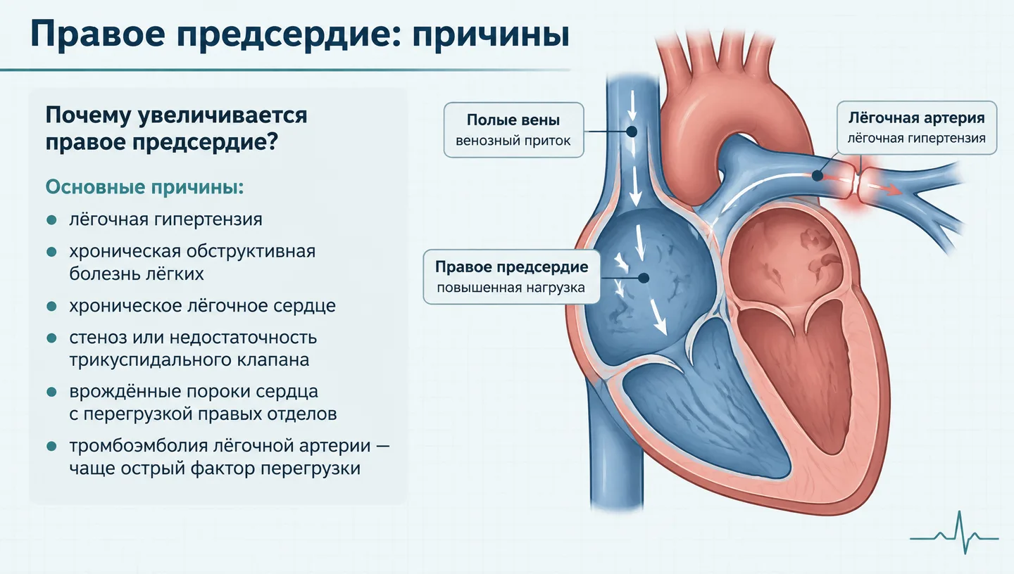 Правое предсердие: причины
