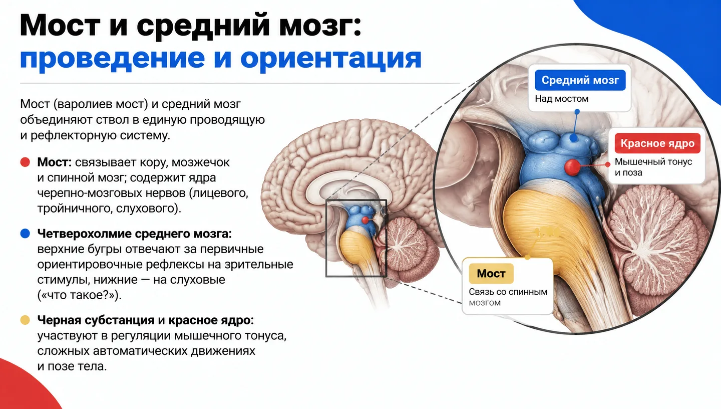 Мост и средний мозг: проведение и ориентация