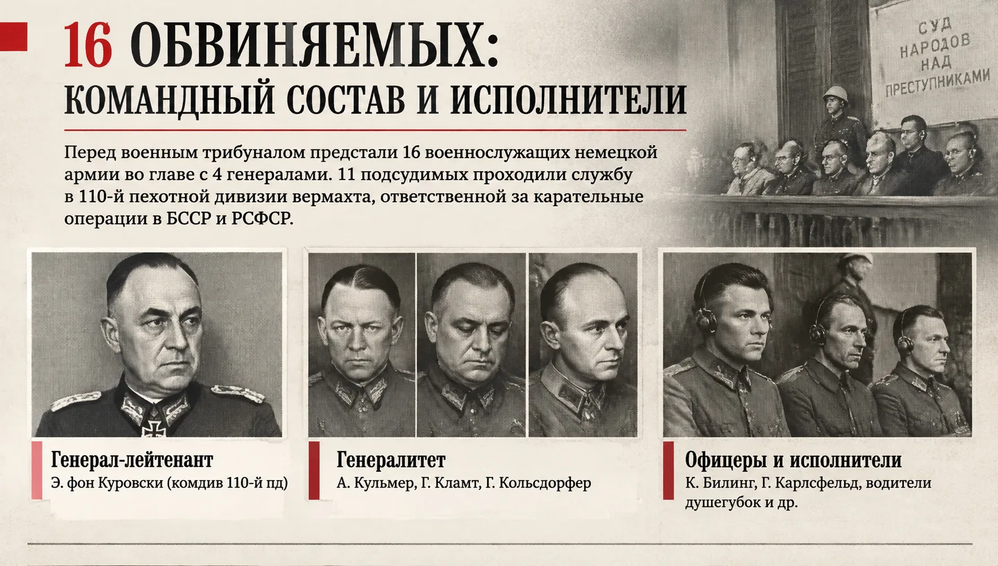 16 обвиняемых: командный состав и исполнители