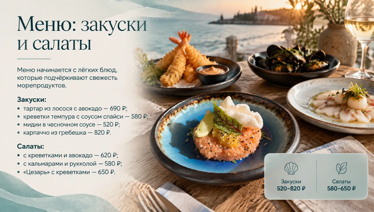Меню: закуски и салаты