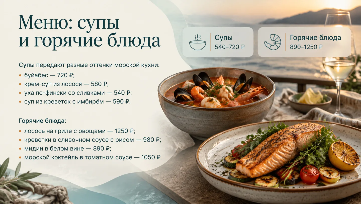 Меню: супы и горячие блюда