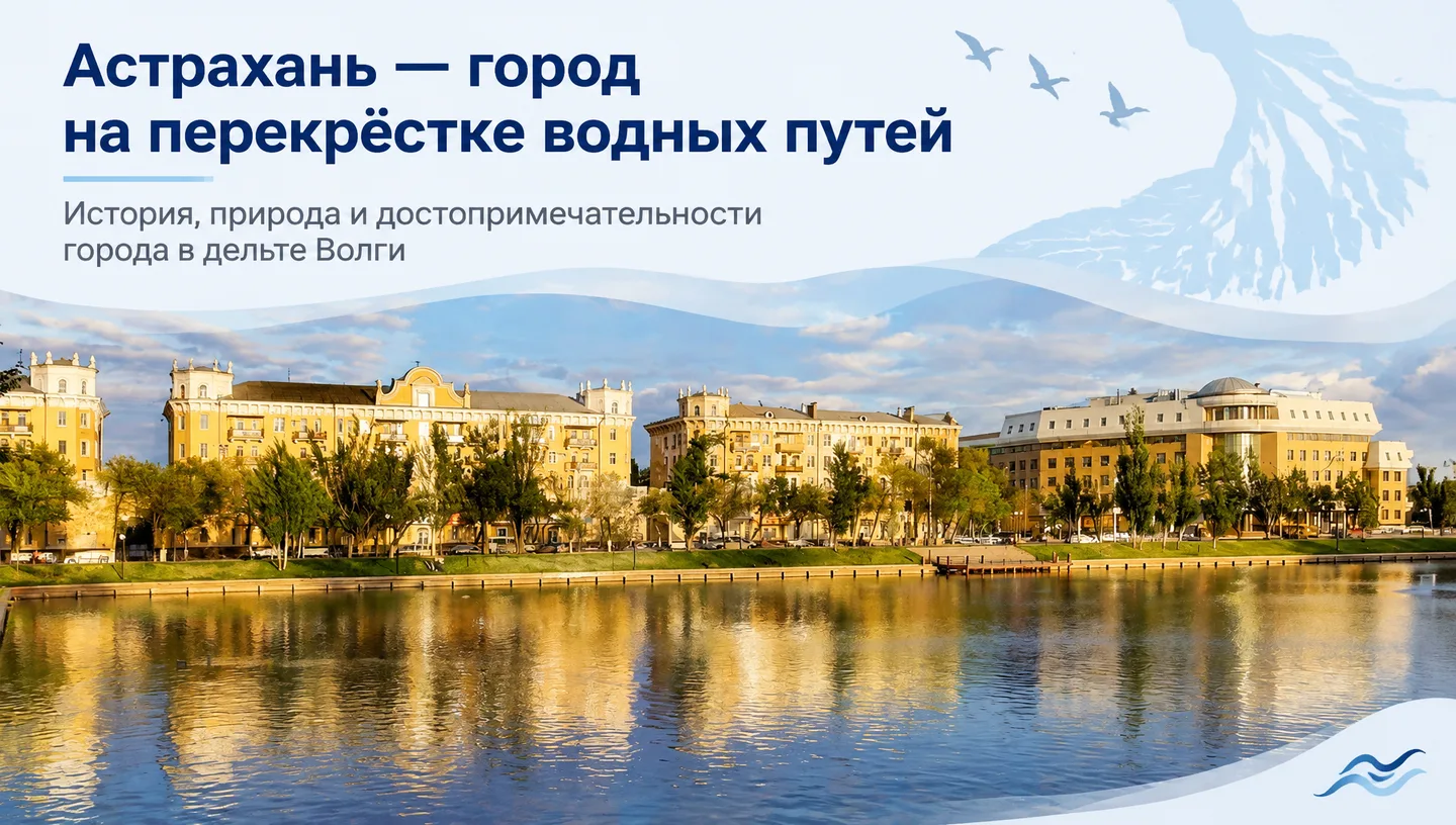 Первый слайд: Астрахань — город на перекрёстке водных путей
