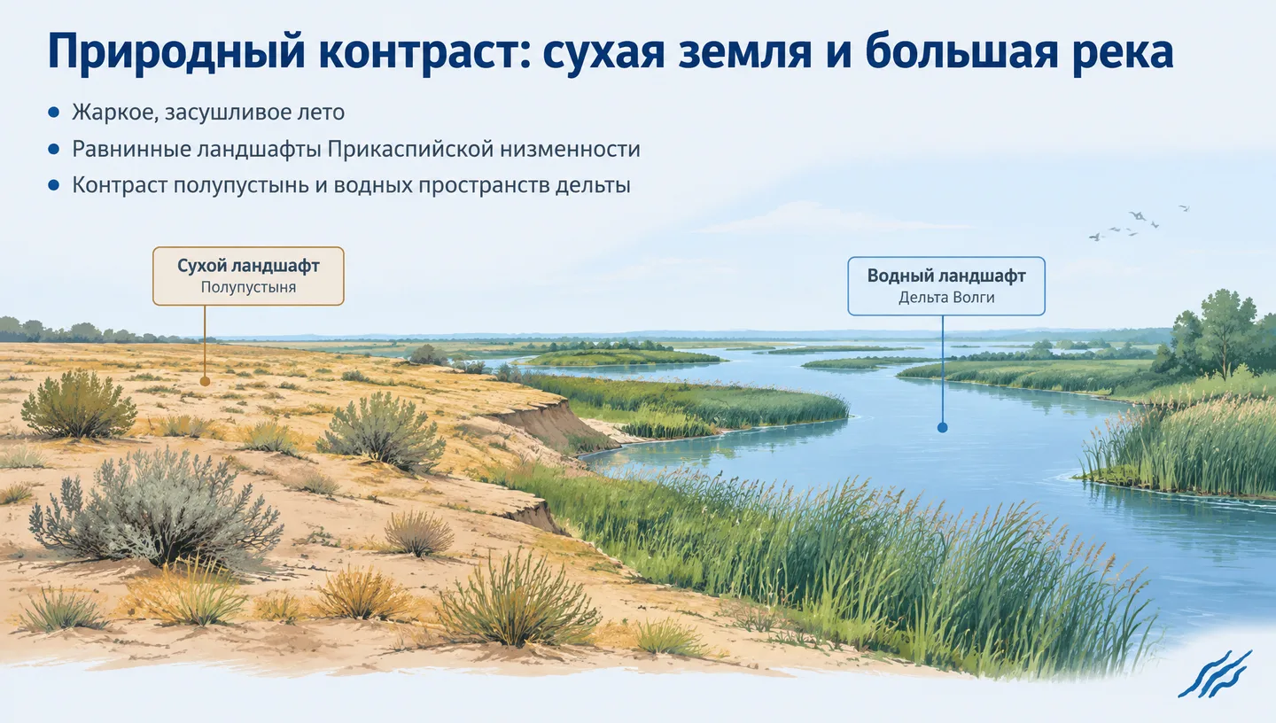 Природный контраст: сухая земля и большая река