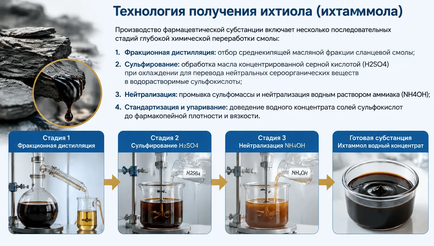 Технология получения ихтиола (ихтаммола)
