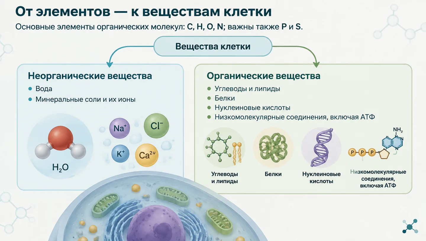 От элементов — к веществам клетки