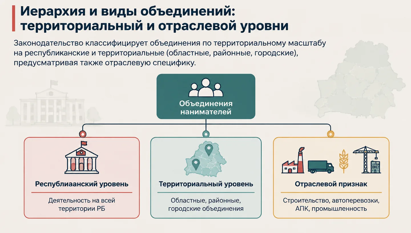 Иерархия и виды объединений: территориальный и отраслевой уровни