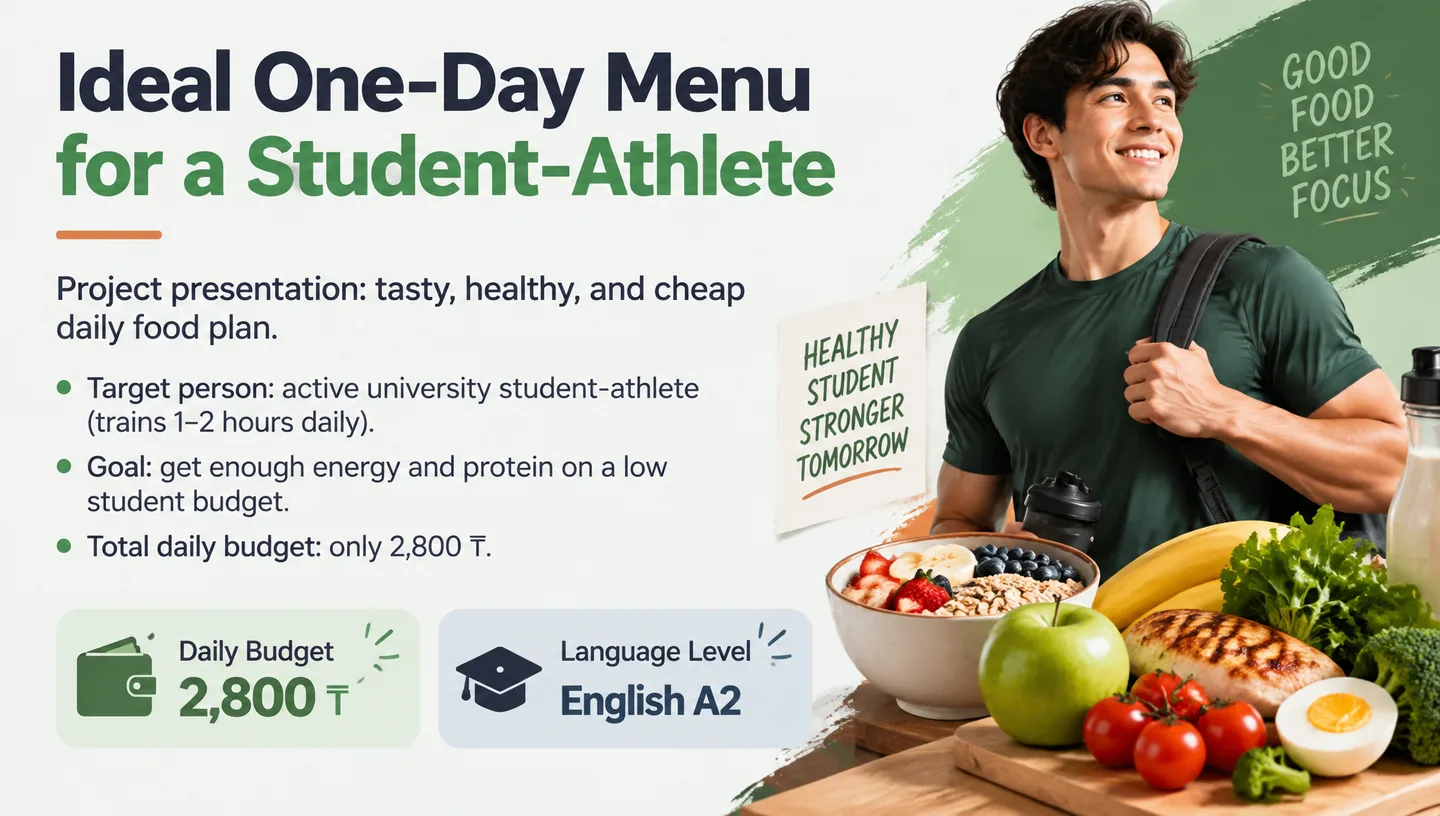Первый слайд: Ideal One-Day Menu for a Student-Athlete